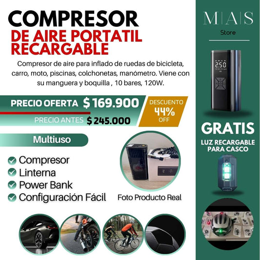 COMPRESOR PORTÁTIL GRATIS LUZ DE CASCO